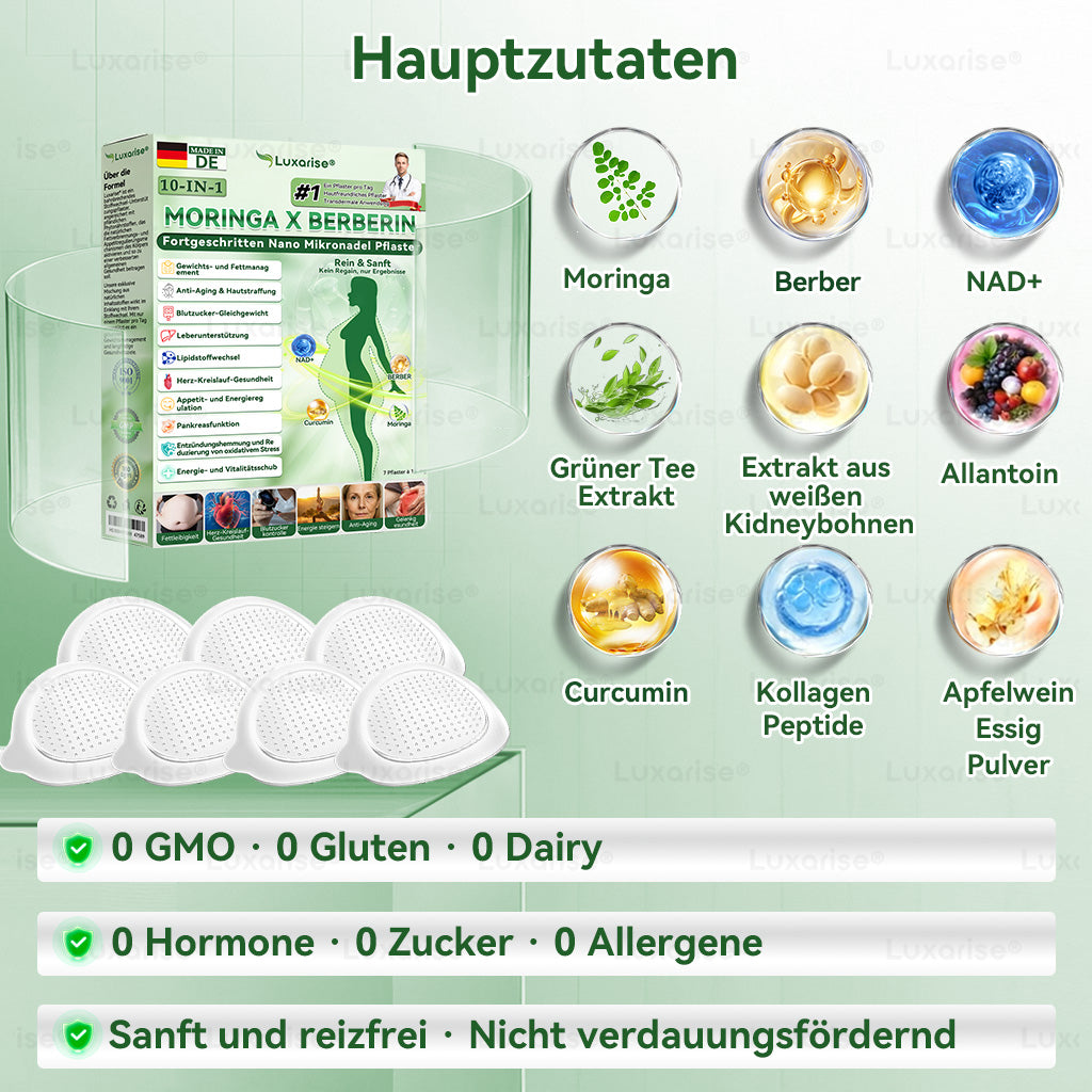 Offizieller Store |𝑳𝒖𝒙𝒂𝒓𝒊𝒔𝒆® Moringa & Berberine 10-IN-1 Fortgeschritten Nano Mikronadel-Pflaster👩‍⚕️(Einmal täglich, sichtbare Veränderungen in 7 Tagen) ✅ Fettleibigkeit, Diabetes, Schlafapnoe und Gelenkprobleme🌱